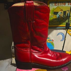 Justin 6B Red Leather Round Toe Vintage Western Coastal Cowgirl Boot Rodeo Ranch